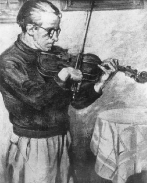 Dipinto - Suonatore di violino - August Garbe - Cremona - Palazzo Affaitati - Mostra d'arte "Uomini e paesaggi della Bassa Sassonia"