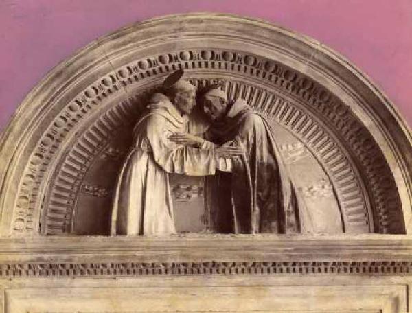 Lunetta a rilievo - Incontro di S. Domenico con S. Francesco - Andrea della Robbia - Firenze - Piazza S. Maria Novella - Loggia dell'Ospedale di S. Paolo