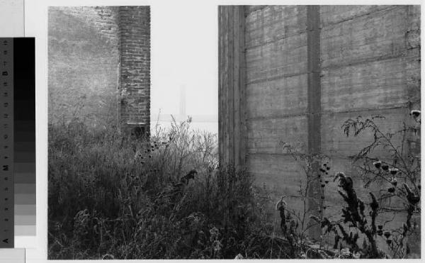 Assago - cantiere edile - muro in cemento armato e muro in mattoni - vegetazione