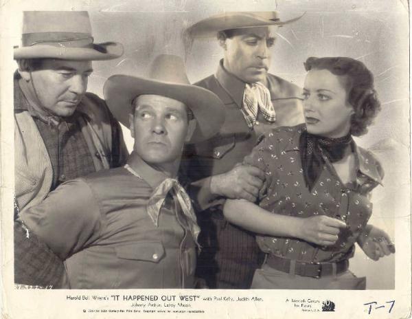 Scena del film "It Happened Out West" - regia Howard Bretherton - 1937 - attori Judith Allen e Paul Kelly