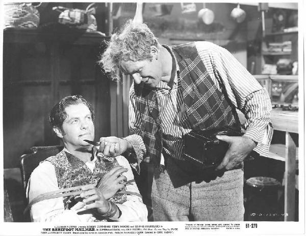 Scena del film "L'avventuriero delle Ande" - regia Earl McEvoy- 1951 - attori Robert Cummings e Will Geer