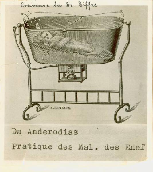 Disegno - Incubatrice di Diffre, illustrazione tratta da Marfan, Anderodias, Cruchet "La Pratique des Maladies des Enfants"
