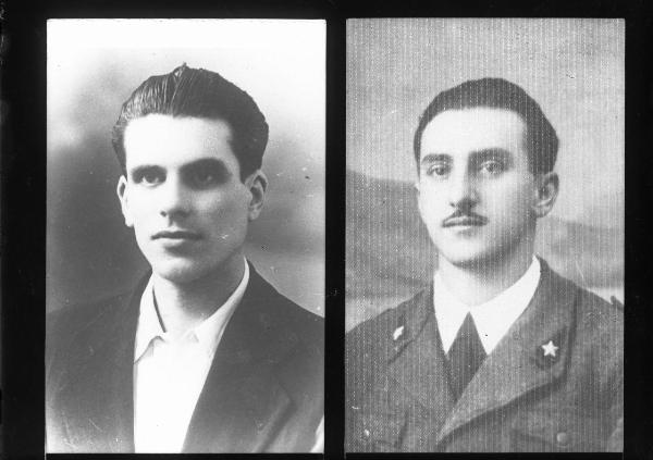 Ritratto maschile: giovani uomini italiani non identificati deportati e morti in un campo di concentramento nazista, a destra militare - Nazi-fascismo