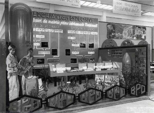 Fiera di Milano - Salone internazionale aeronautico 1937 - Settore accessori, strumenti e materie prime lavorate e semilavorate - Stand di materiali esplosivi della BPD