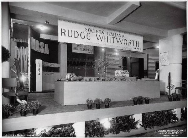 Fiera di Milano - Salone internazionale aeronautico 1937 - Settore accessori, strumenti e materie prime lavorate e semilavorate - Stand della Società italiana Rudge Whitworth