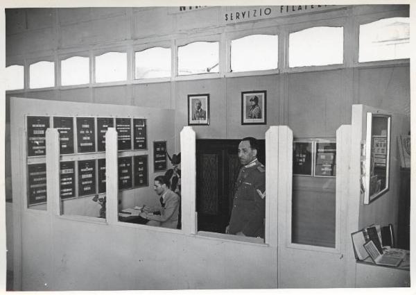 Fiera di Milano - Campionaria 1941 - Padiglione della Mostra filatelica - Stand del Servizio filatelico del Ministero dell'Africa orientale