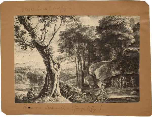 Swanevelt, Herman van - Paesaggio con alberi, rocce e figure mitologiche - Disegno - Firenze - Uffizi - Gabinetto dei Disegni e delle Stampe
