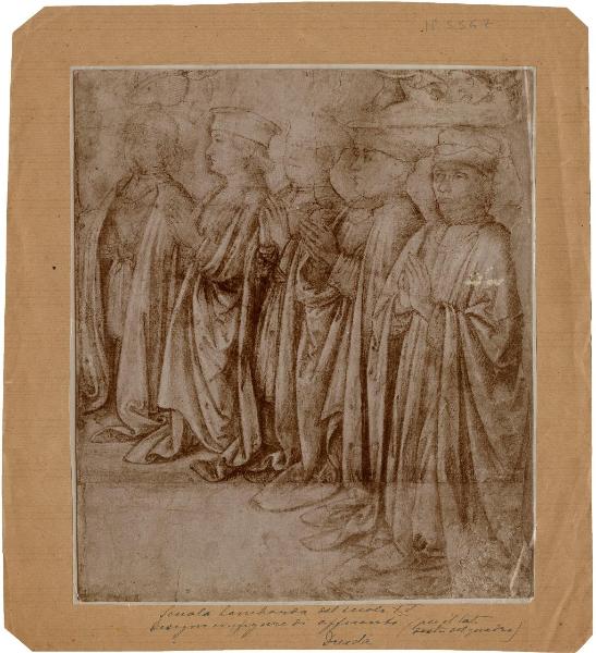 Antoniazzo Romano - Cinque offerenti in ginocchio rivolti verso sinistra - Disegno - Dresda - Kupferstichkabinett