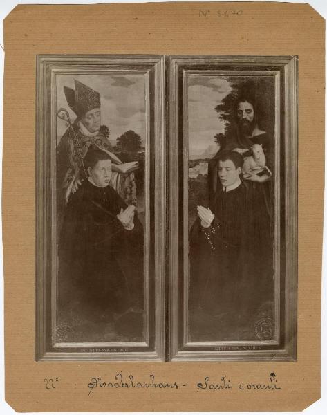 Pittore del nord Europa - San giovanni Battista e santo vescovo con due devoti - Dipinto - Nivå - Nivaagaards Malerisamlings (Collezione Hage)