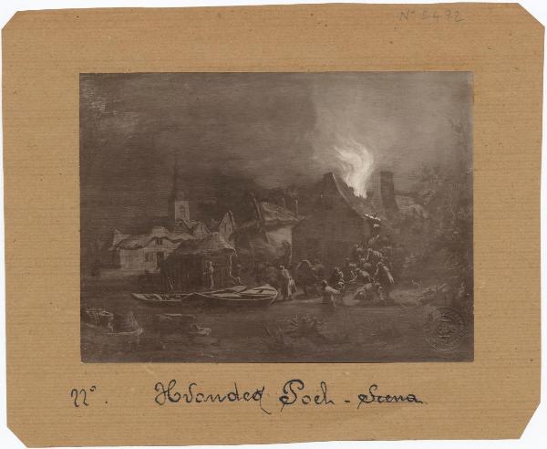 Poel, Eghert Lievensz van der - Villaggio sul fiume con casa in fiamme - Dipinto - Nivå - Nivaagaards Malerisamlings (Collezione Hage)