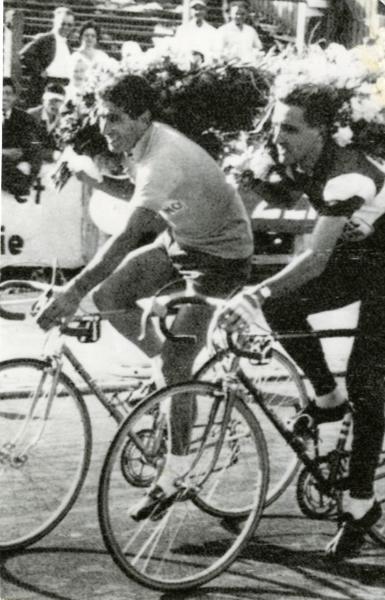 Ciclismo - Gastone Nencini - 47° Tour de France - Bruxelles(Belgio)  - Cronometro individuale - Giro d'onore con Roger Rivière vincitore della cronotappa