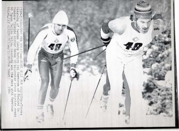 Sport invernali - Sci di fondo maschile - Monte Igman-Sarajevo (Bosnia-Erzegovina) - Giochi della XIV Olimpiade invernale 1984 - Gara 50 km - Thomas Wassberg precede Aki Karvonen