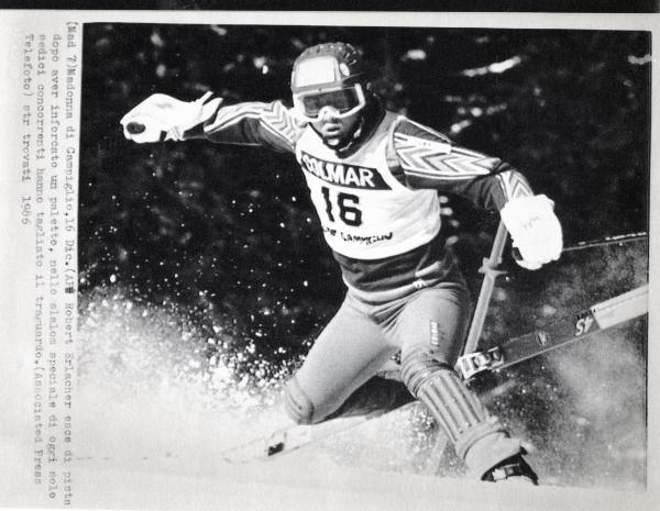 Sport invernali - Sci alpino - Slalom speciale maschile - Madonna di Campiglio - Coppa del mondo di sci alpino 1986 - Robert Erlacher esce di pista durante la gara