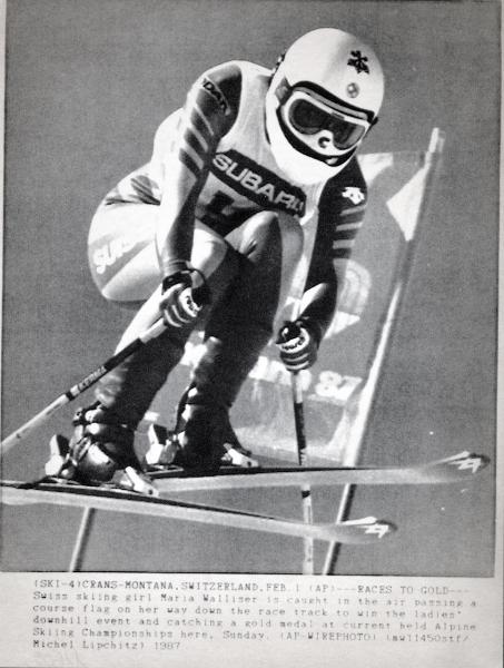 Sport invernali - Sci alpino - Discesa libera femminile - Crans Montana (Svizzera) - Campionati mondiali di sci alpino 1987 - Maria Walliser in azione