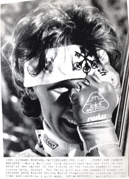 Sport invernali - Sci alpino - Discesa libera femminile - Crans Montana (Svizzera) - Campionati mondiali di sci alpino 1987 - Maria Walliser sorride dopo la vittoria - Ritratto
