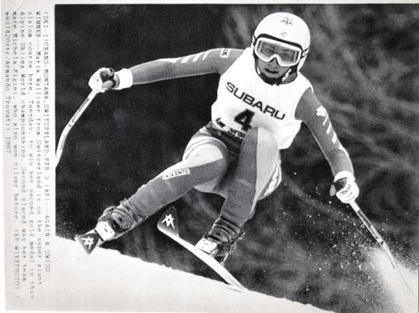 Sport invernali - Sci alpino - Supergigante femminile - Crans Montana (Svizzera) - Campionati mondiali di sci alpino 1987 - Maria Walliser in azione