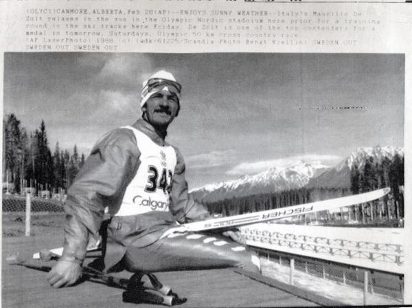 Sport invernali - Sci di fondo maschile - Canmore Nordic Centre Provincial Park-Calgary(Canada) - Giochi della XV Olimpiade invernale 1988 - Maurilio De Zolt si riposa durante un allenamento