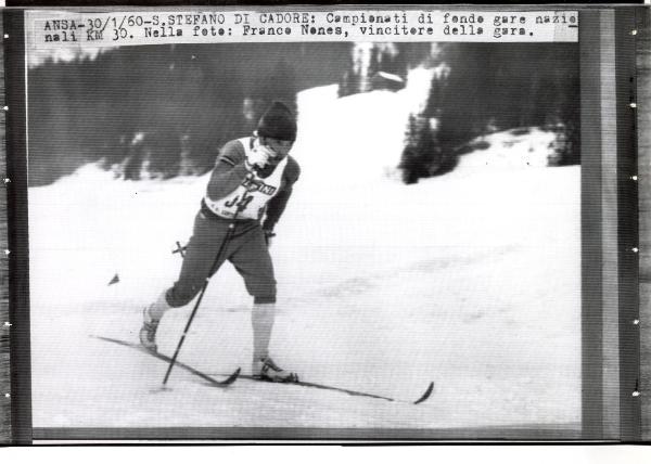 Sport invernali - Sci di fondo maschile - Santo Stefano di Cadore - Campionati italiani di sci di fondo 1960 - Gara 30 km - Franco Nones in azione