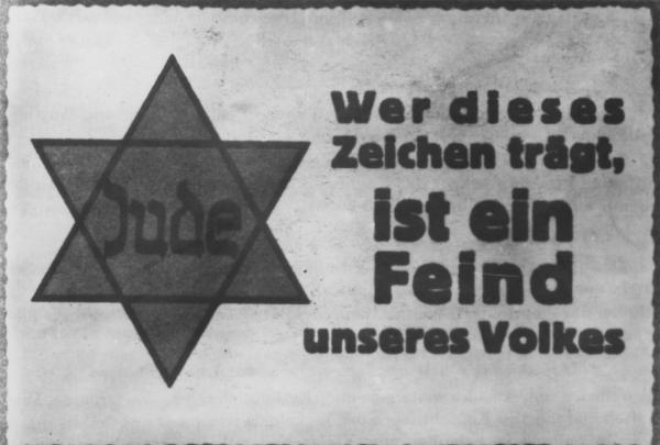 Nazismo - Germania - Cartello / Poster in tedesco con la scritta: "Chi porta la Stella di David è un nemico del nostro popolo" - Antisemitismo