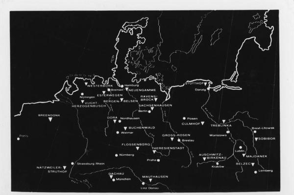 Carta topografica del Nord Europa - Indicazione dei campi di concentramento principali - Seconda guerra mondiale - Nazismo