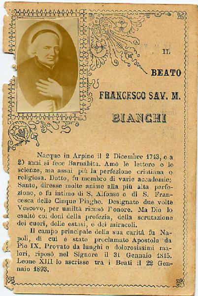 B. Francesco Sav. M. Bianchi Orazione.