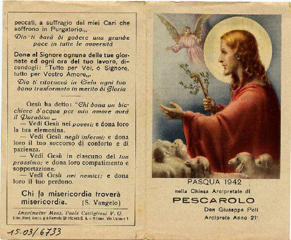 Pieghevole.Gesù Pastore-Pasqua 1942.Pescarolo.