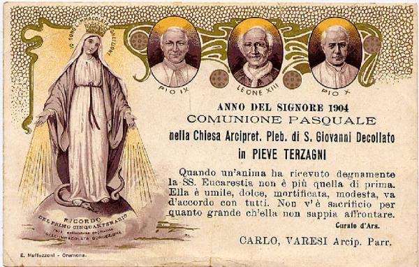 Immacolata Concezione-Anno del Signore 1904-Comunione Pasquale-Pieve Terzagni.