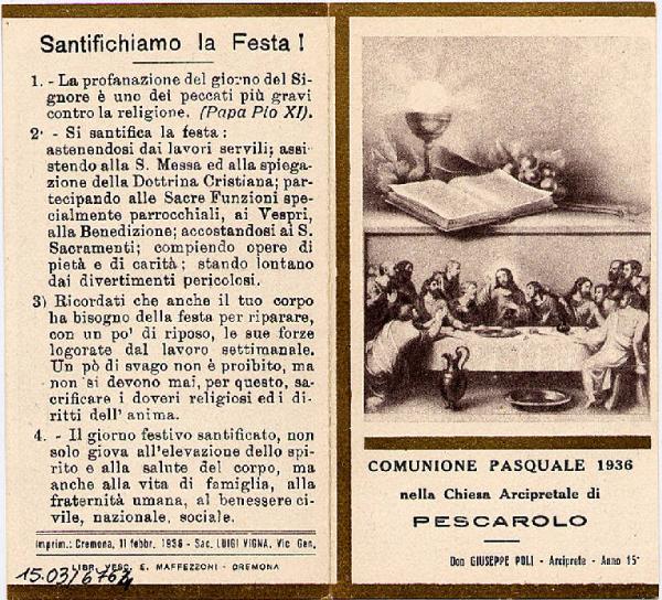 Ultima Cena-Comunione Pasquale 1936-Pescarolo.