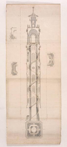 Sezione e Planimetria del campanile della chiesa dei Santi Gervasio e Protasio di Sondrio