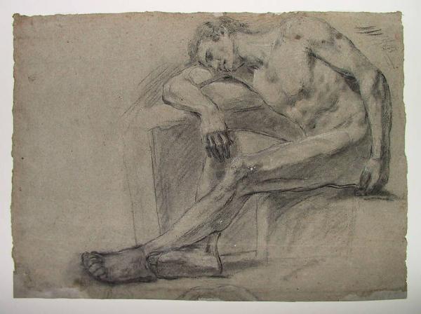 Figura maschile seduta/ Parte di nudo
