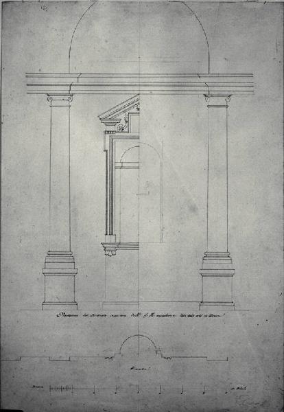 Pianta e prospetto del porticato superiore del Palazzo di Brera a Milano