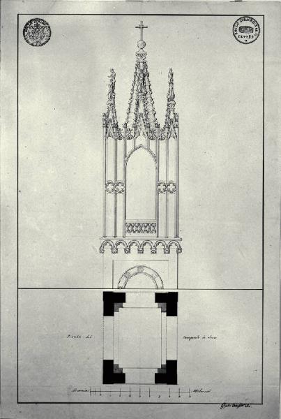 Pianta e prospetto del campanile della chiesa di S. Maria de' Servi a Milano