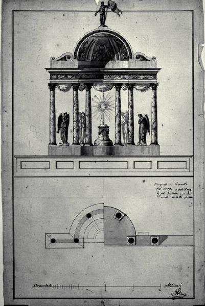 Pianta e prospetto dell'altare maggiore della chiesa di S. Giorgio a Cornate d'Adda