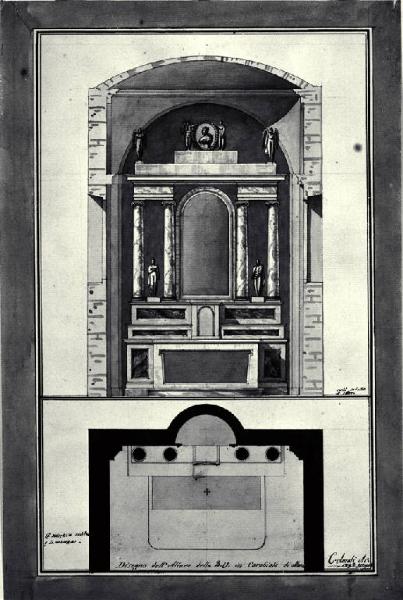 Pianta e prospetto dell'altare dell'Addolorata nella chiesa di S. Maria del Carrobiolo a Monza
