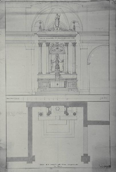 Pianta e prospetto dell'altare di S. Contardo nella chiesa arcipretale a Broni