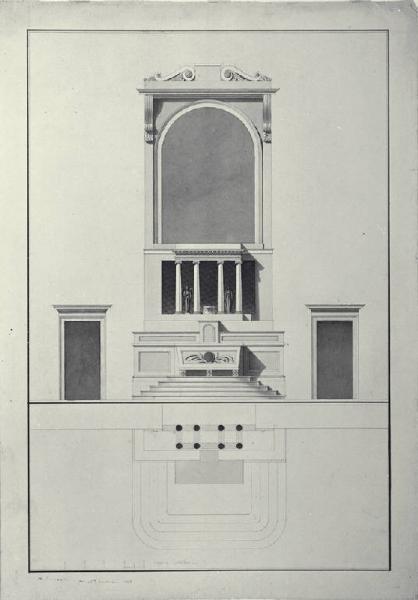 Pianta e prospetto di altare per la chiesa di un monastero a Venezia