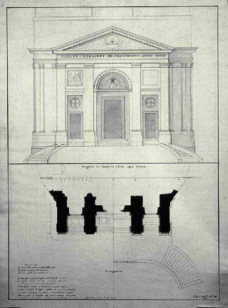 Pianta e prospetto della fronte del Tempio di S. Carlo sopra Arona
