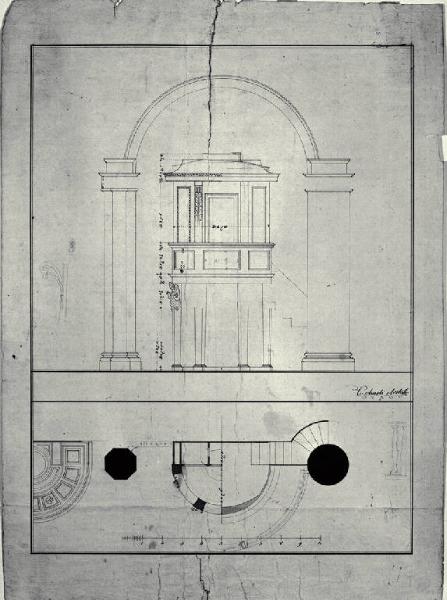 Pianta e prospetto del pulpito del Duomo di Monza