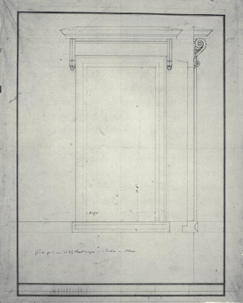 Prospetti frontale e laterale di una finestra di Palazzo Arrigoni a Milano (già Contrada S. Romano 403)