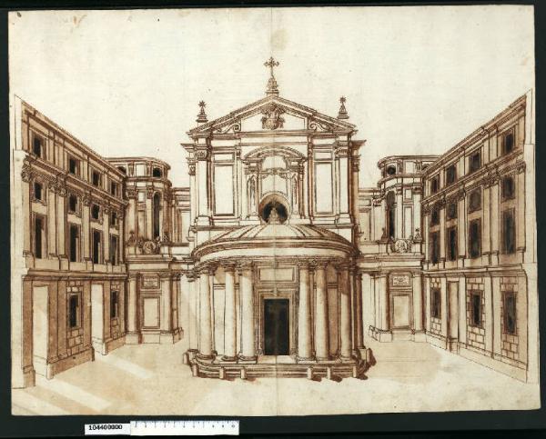 Veduta prospettica della chiesa e della piazza di S. Maria della Pace a Roma