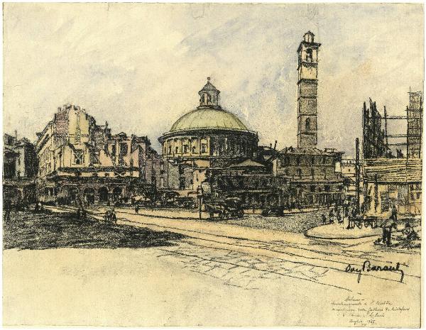 Milano, smembramento a San Babila, demolizione sulla galleria De Cristoforis e chiesa San Carlo