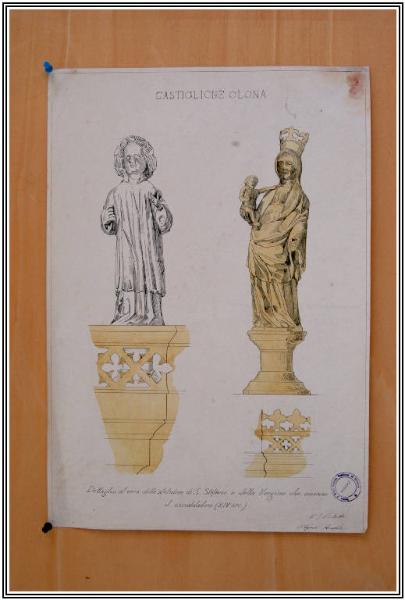 Castiglione Olona, dettaglio al vero delle statuine di S. Stefano e della vergine che ornano il candelabro (sec. XIV)
