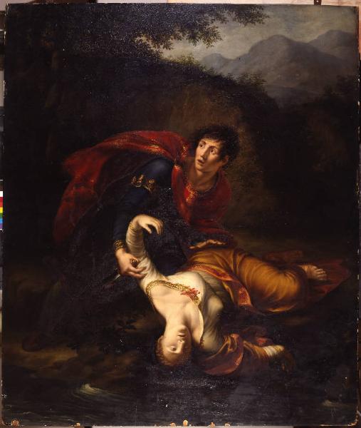 Radamisto in atto di spingere Zenobia ferita nel fiume Arasse