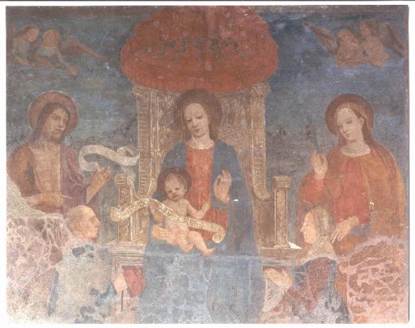Madonna in trono con Bambino tra san Giovanni Battista, una santa, Giovanni Borromeo e Cleofe Pio da Carpi