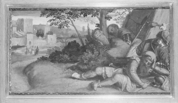 Soldati dormienti davanti al sepolcro vuoto di Cristo