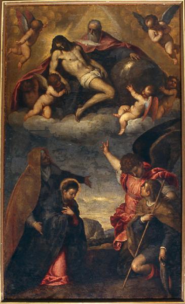 Trinità con Cristo in gloria, Sant'Anna, Maria Vergine bambina, San Raffaele Arcangelo e Tobiolo