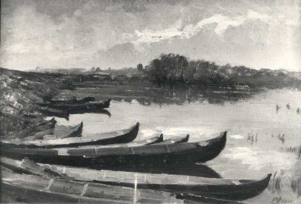 Veduta del Ticino con barche