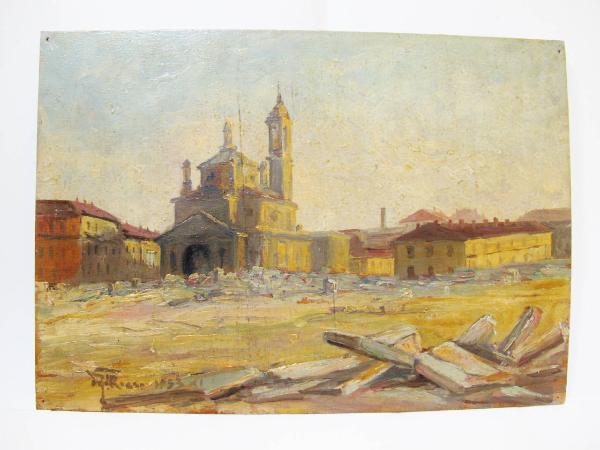 Demolizione a Milano della vecchia stazione dinnanzi la chiesa di S. Gioacchino
