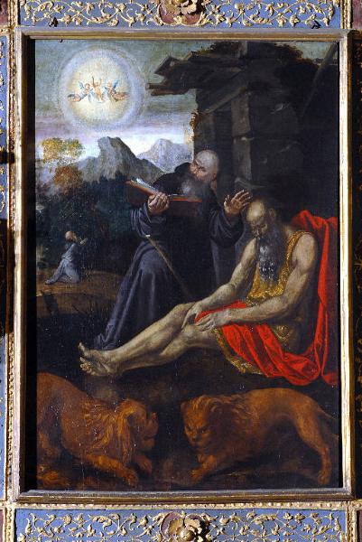 Sant'Antonio abate seppellisce san Paolo eremita aiutato da due leoni