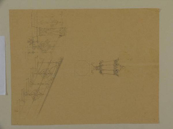 Disegno di lanterna e balaustra di scala per il Palazzo Biester